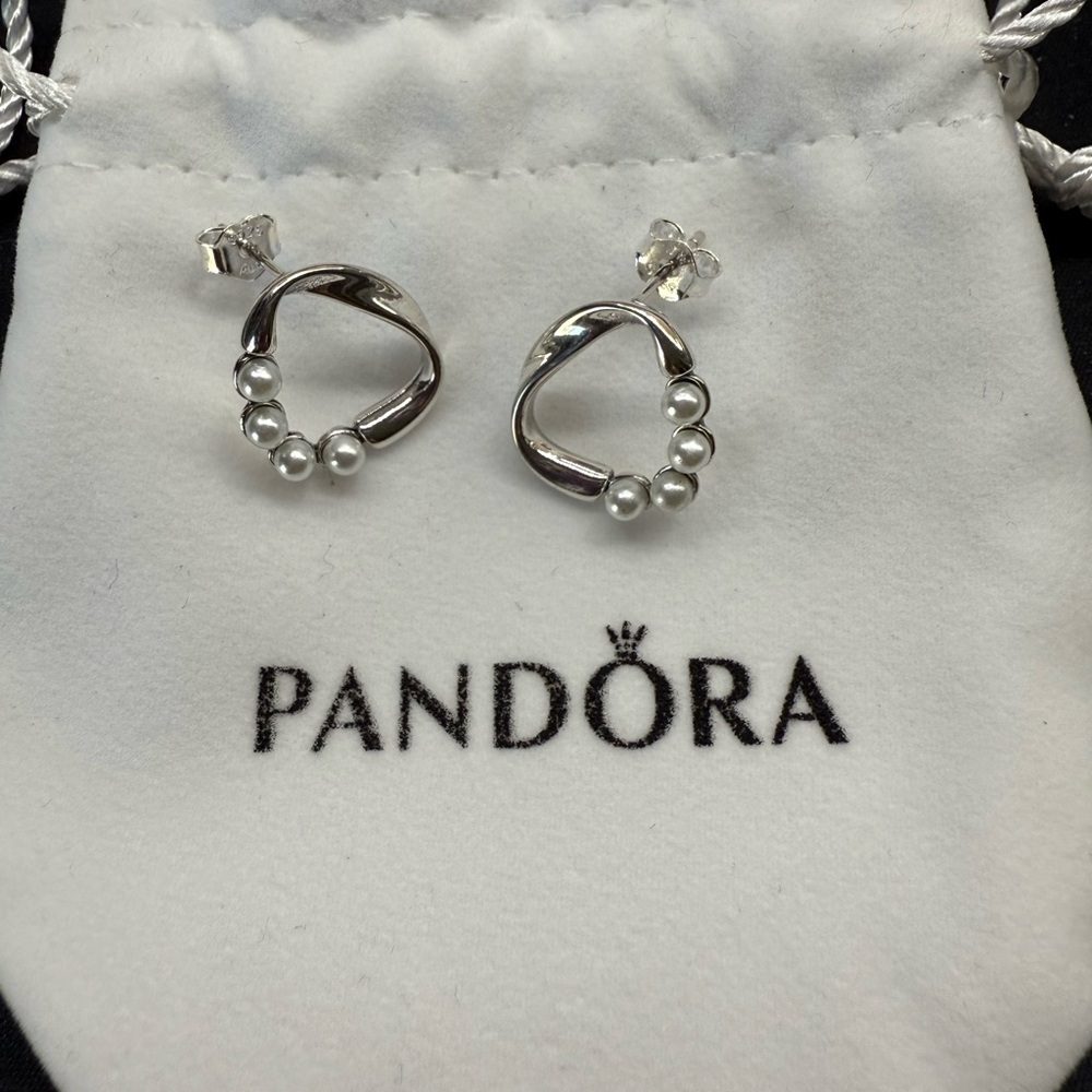 Pandora Silver Earrings with Pearls